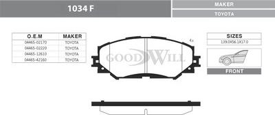 GoodWill 1034 F - Гальмівні колодки, дискові гальма autozip.com.ua