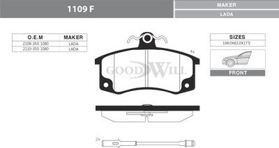 GoodWill 1109 F - Гальмівні колодки, дискові гальма autozip.com.ua