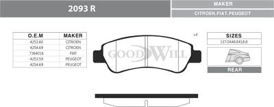 GoodWill 2093 R - Гальмівні колодки, дискові гальма autozip.com.ua