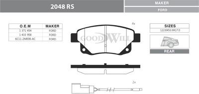 GoodWill 2048 RS - Гальмівні колодки, дискові гальма autozip.com.ua