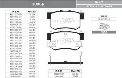 GoodWill 2006 R - Гальмівні колодки, дискові гальма autozip.com.ua