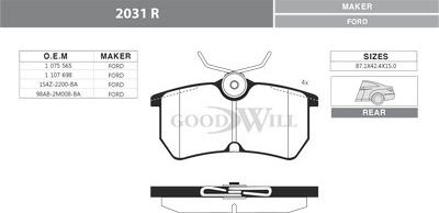 GoodWill 2031 R - Гальмівні колодки, дискові гальма autozip.com.ua