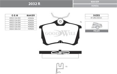 GoodWill 2032 R - Гальмівні колодки, дискові гальма autozip.com.ua