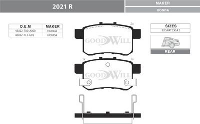 GoodWill 2021 R - Гальмівні колодки, дискові гальма autozip.com.ua