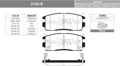 GoodWill 2102 R - Гальмівні колодки, дискові гальма autozip.com.ua