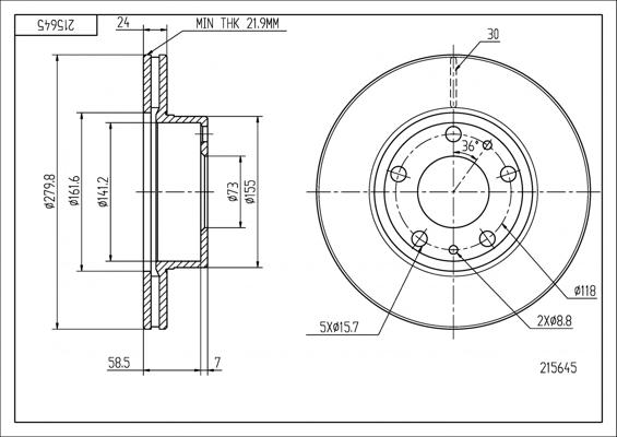 Hart 215 645 - Гальмівний диск autozip.com.ua