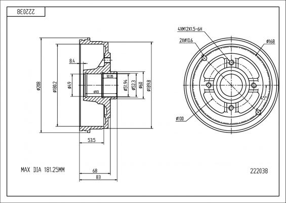 Hart 222 038 - Гальмівний барабан autozip.com.ua