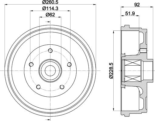 HELLA 8DT 355 303-401 - Гальмівний барабан autozip.com.ua