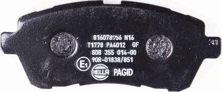 HELLA PAGID 8DB 355 014-001 - Гальмівні колодки, дискові гальма autozip.com.ua