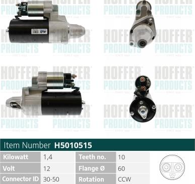 Hoffer H5010515 - Стартер autozip.com.ua