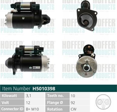 Hoffer H5010398 - Стартер autozip.com.ua
