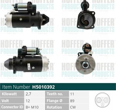 Hoffer H5010392 - Стартер autozip.com.ua