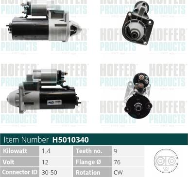 Hoffer H5010340 - Стартер autozip.com.ua