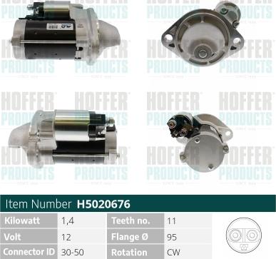 Hoffer H5020676 - Стартер autozip.com.ua