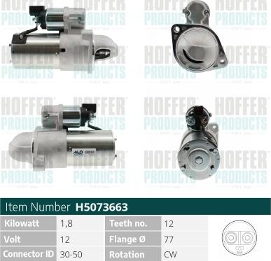 Hoffer H5073663 - Стартер autozip.com.ua