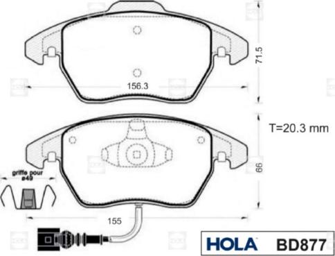 Hola BD877 - Гальмівні колодки, дискові гальма autozip.com.ua