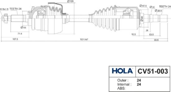 Hola CV51-003 - Приводний вал autozip.com.ua