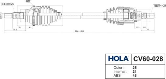 Hola CV60028 - Приводний вал autozip.com.ua