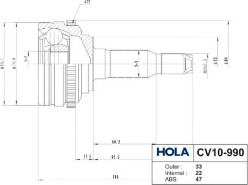 Hola CV10-990 - Шарнірний комплект, ШРУС, приводний вал autozip.com.ua