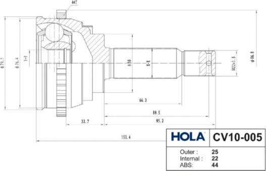 Hola CV10-005 - Шарнірний комплект, ШРУС, приводний вал autozip.com.ua