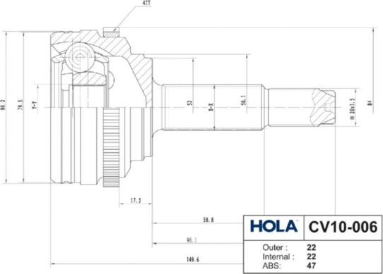 Hola CV10-006 - Шарнірний комплект, ШРУС, приводний вал autozip.com.ua