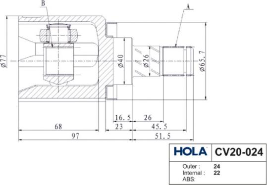 Hola CV20-024 - Шарнір, ШРУС, приводний вал autozip.com.ua
