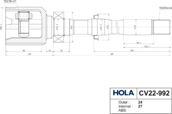 Hola CV22-992 - Шарнірний комплект, ШРУС, приводний вал autozip.com.ua