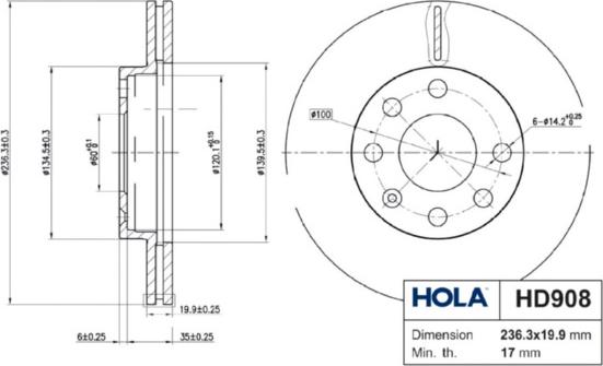 Hola HD908 - Гальмівний диск autozip.com.ua
