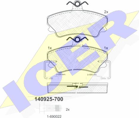 Icer 140925-700 - Гальмівні колодки, дискові гальма autozip.com.ua