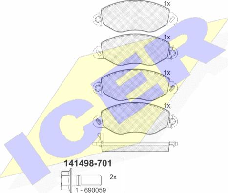Icer 141498-701 - Гальмівні колодки, дискові гальма autozip.com.ua