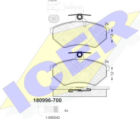 Icer 180996-700 - Гальмівні колодки, дискові гальма autozip.com.ua