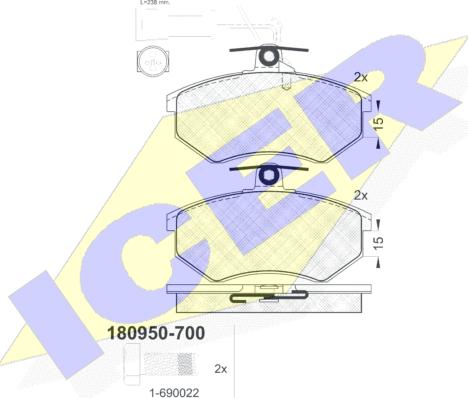 Icer 180950-700 - Гальмівні колодки, дискові гальма autozip.com.ua