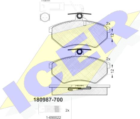 Icer 180987-700 - Гальмівні колодки, дискові гальма autozip.com.ua