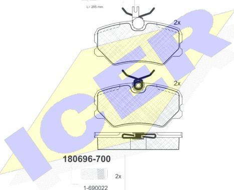 Icer 180696-700 - Гальмівні колодки, дискові гальма autozip.com.ua