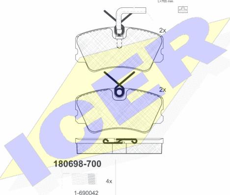 Icer 180698-700 - Гальмівні колодки, дискові гальма autozip.com.ua