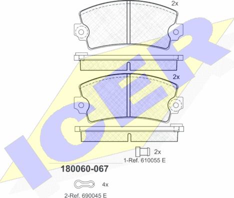 Icer 180060-067 - Гальмівні колодки, дискові гальма autozip.com.ua