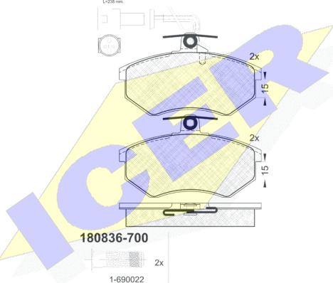 Icer 180836-700 - Гальмівні колодки, дискові гальма autozip.com.ua