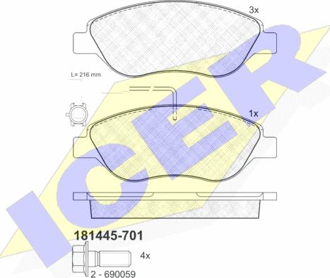 Icer 181445-701 - Гальмівні колодки, дискові гальма autozip.com.ua