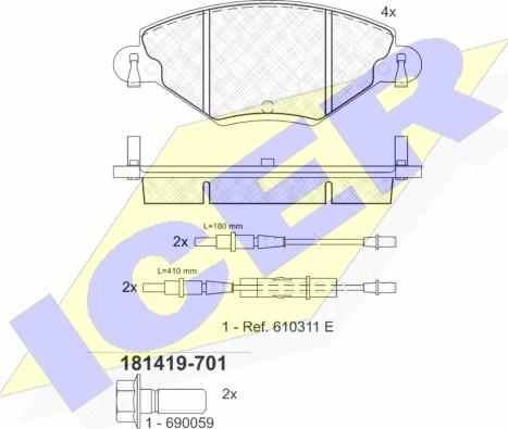 Icer 181419-701 - Гальмівні колодки, дискові гальма autozip.com.ua