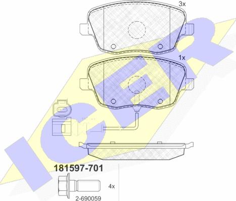 Icer 181597-701 - Гальмівні колодки, дискові гальма autozip.com.ua