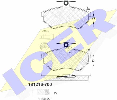 Icer 181216-700 - Гальмівні колодки, дискові гальма autozip.com.ua