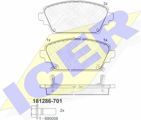 Icer 181286-701 - Гальмівні колодки, дискові гальма autozip.com.ua