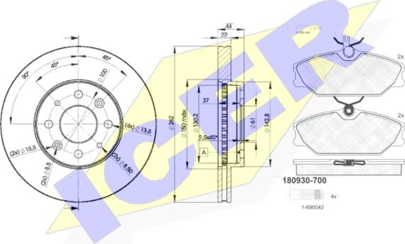 Icer 30930-2232 - Комплект гальм, дисковий гальмівний механізм autozip.com.ua