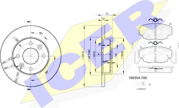 Icer 30554-4705 - Комплект гальм, дисковий гальмівний механізм autozip.com.ua