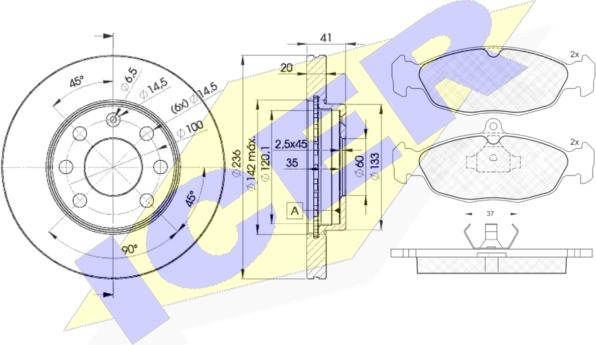 Icer 30858-1440 - Комплект гальм, дисковий гальмівний механізм autozip.com.ua