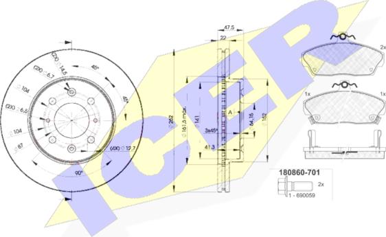 Icer 30860-0830 - Комплект гальм, дисковий гальмівний механізм autozip.com.ua