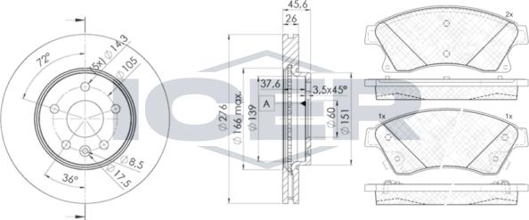 Icer 31942-1559 - Комплект гальм, дисковий гальмівний механізм autozip.com.ua