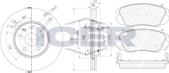 Icer 31914-5387 - Комплект гальм, дисковий гальмівний механізм autozip.com.ua