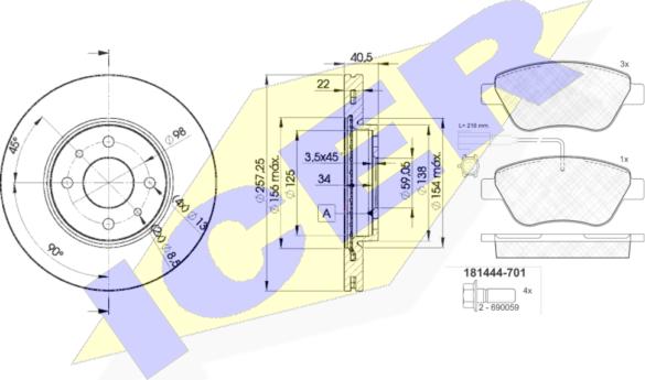 Icer 31444-1650 - Комплект гальм, дисковий гальмівний механізм autozip.com.ua