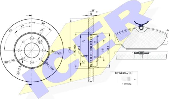 Icer 31438-2232 - Комплект гальм, дисковий гальмівний механізм autozip.com.ua